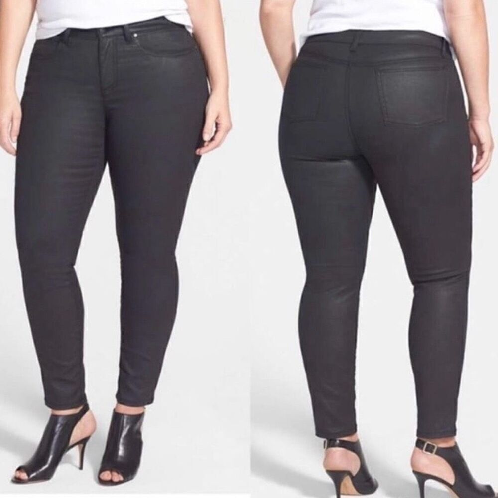 Eileen Fisher Black Waxed High Rise Skinny Jeans Size 18W